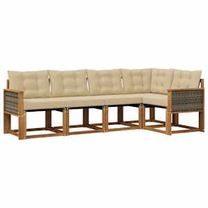 Zunanja garnitura za sedenje z blazino 5 pcs Naravna in bež