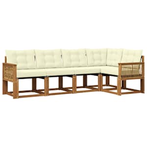 Zunanja garnitura za sedenje z blazino 5 pcs Naravna in smetana