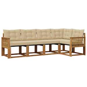 Zunanja garnitura za sedenje z blazino 5 pcs Naravna in bež