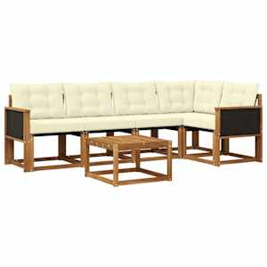 Zunanja garnitura za sedenje z blazino 6 pcs Naravna in smetana