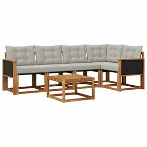 Zunanja garnitura za sedenje 6 pcs Naravna in svetlo siva