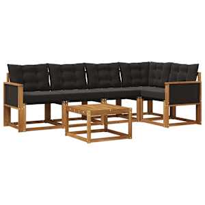 Zunanja garnitura za sedenje z blazino 6 pcs Naravna in črna