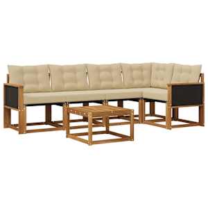 Zunanja garnitura za sedenje z blazino 6 pcs Naravna in bež