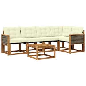 Zunanja garnitura za sedenje z blazino 6 pcs Naravna in smetana