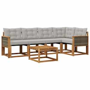 Zunanja garnitura za sedenje 6 pcs Naravna in svetlo siva