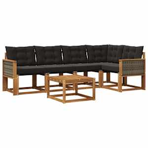Zunanja garnitura za sedenje z blazino 6 pcs Naravna in črna