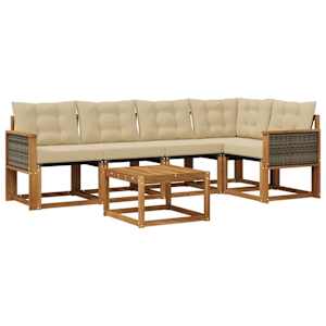 Zunanja garnitura za sedenje z blazino 6 pcs Naravna in bež