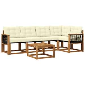 Zunanja garnitura za sedenje z blazino 6 pcs Naravna in smetana