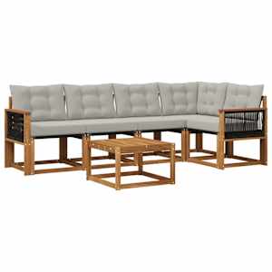 Zunanja garnitura za sedenje 6 pcs Naravna in svetlo siva