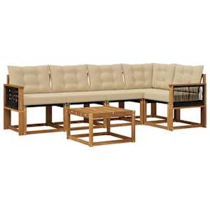 Zunanja garnitura za sedenje z blazino 6 pcs Naravna in bež