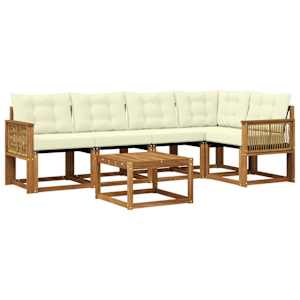 Zunanja garnitura za sedenje z blazino 6 pcs Naravna in smetana