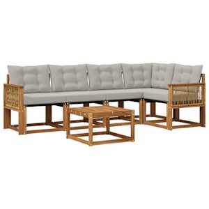 Zunanja garnitura za sedenje 6 pcs Naravna in svetlo siva