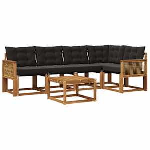 Zunanja garnitura za sedenje z blazino 6 pcs Naravna in črna