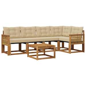 Zunanja garnitura za sedenje z blazino 6 pcs Naravna in bež