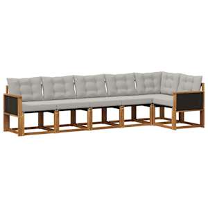 Zunanja garnitura za sedenje 6 pcs Naravna in svetlo siva