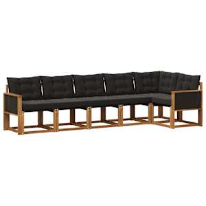 Zunanja garnitura za sedenje z blazino 6 pcs Naravna in črna