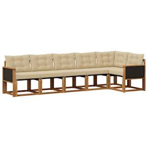 Zunanja garnitura za sedenje z blazino 6 pcs Naravna in bež