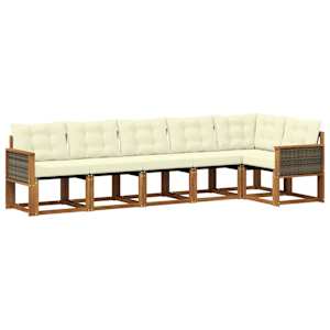 Zunanja garnitura za sedenje z blazino 6 pcs Naravna in smetana