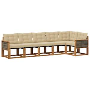 Zunanja garnitura za sedenje z blazino 6 pcs Naravna in bež
