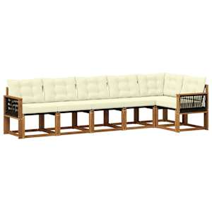 Zunanja garnitura za sedenje z blazino 6 pcs Naravna in smetana