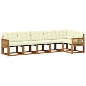 Zunanja garnitura za sedenje z blazino 6 pcs Naravna in smetana