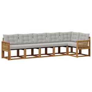 Zunanja garnitura za sedenje 6 pcs Naravna in svetlo siva