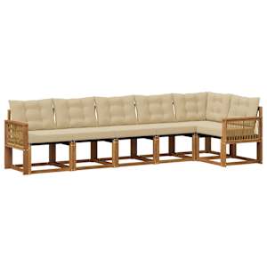 Zunanja garnitura za sedenje z blazino 6 pcs Naravna in bež