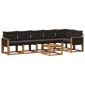 Zunanja garnitura za sedenje z blazino 7 pcs Naravna in črna