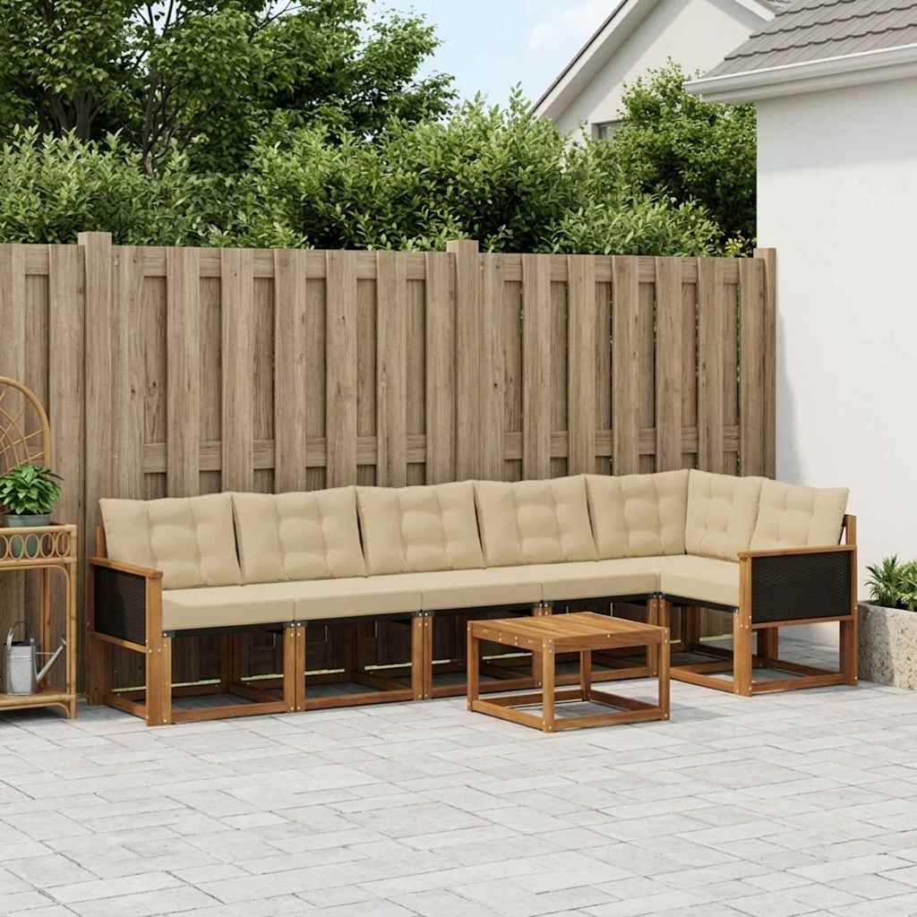 vidaXL Buiten bankenset 7 st 6-zits Natuurlijk en Beige