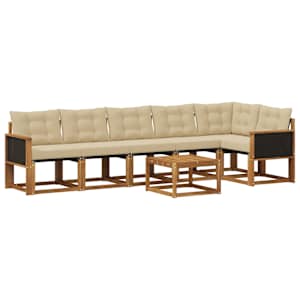 Zunanja garnitura za sedenje z blazino 7 pcs Naravna in bež