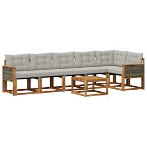 Zunanja garnitura za sedenje 7 pcs Naravna in svetlo siva