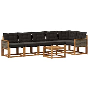 Zunanja garnitura za sedenje z blazino 7 pcs Naravna in črna