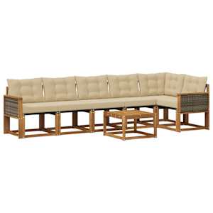Zunanja garnitura za sedenje z blazino 7 pcs Naravna in bež