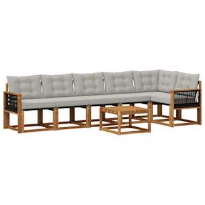 Zunanja garnitura za sedenje 7 pcs Naravna in svetlo siva