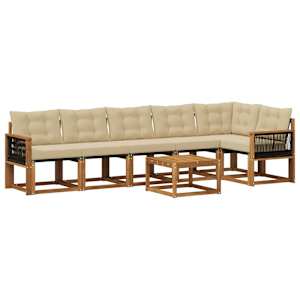 Zunanja garnitura za sedenje z blazino 7 pcs Naravna in bež