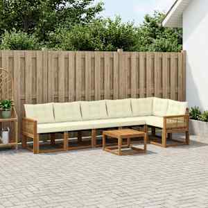 Zunanja garnitura za sedenje z blazino 7 pcs Naravna in smetana