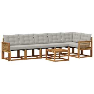 Zunanja garnitura za sedenje 7 pcs Naravna in svetlo siva