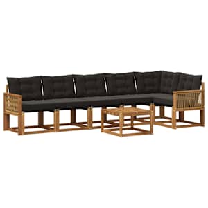 Zunanja garnitura za sedenje z blazino 7 pcs Naravna in črna