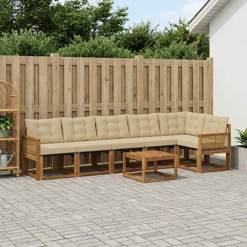 vidaXL Buiten bankenset 7 st 6-zits Natuurlijk en Beige