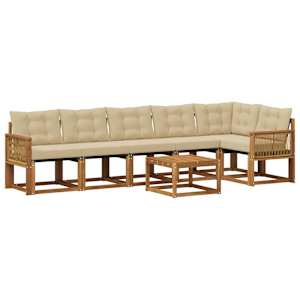 Zunanja garnitura za sedenje z blazino 7 pcs Naravna in bež