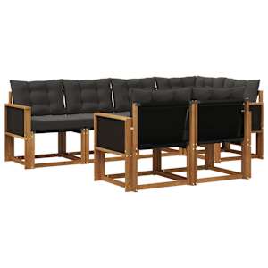 Zunanja garnitura za sedenje z blazino 7 pcs Naravna in črna