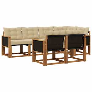 Zunanja garnitura za sedenje z blazino 7 pcs Naravna in bež