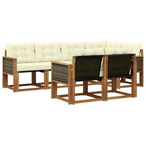 Zunanja garnitura za sedenje z blazino 7 pcs Naravna in smetana