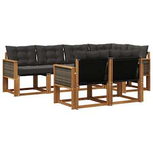 Zunanja garnitura za sedenje z blazino 7 pcs Naravna in črna