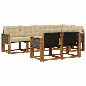 Zunanja garnitura za sedenje z blazino 7 pcs Naravna in bež