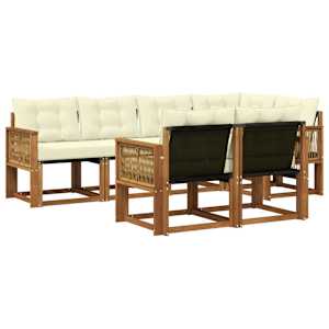 Zunanja garnitura za sedenje z blazino 7 pcs Naravna in smetana