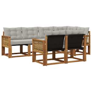 Zunanja garnitura za sedenje 7 pcs Naravna in svetlo siva
