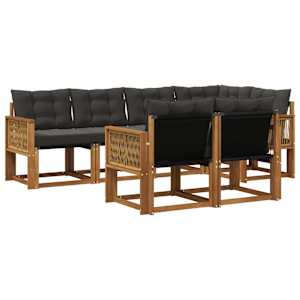 Zunanja garnitura za sedenje z blazino 7 pcs Naravna in črna