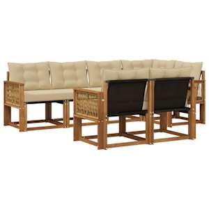 Zunanja garnitura za sedenje z blazino 7 pcs Naravna in bež