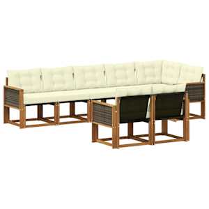 Zunanja garnitura za sedenje z blazino 8 pcs Naravna in smetana